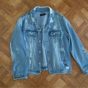Ci Sono Distressed destroyed light wash denim Jean jacket mens sz Large